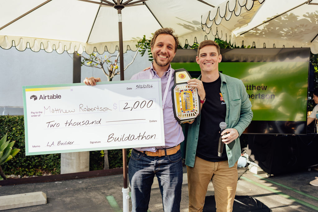 Matthew Robertson with the winner’s check at Airspace LA