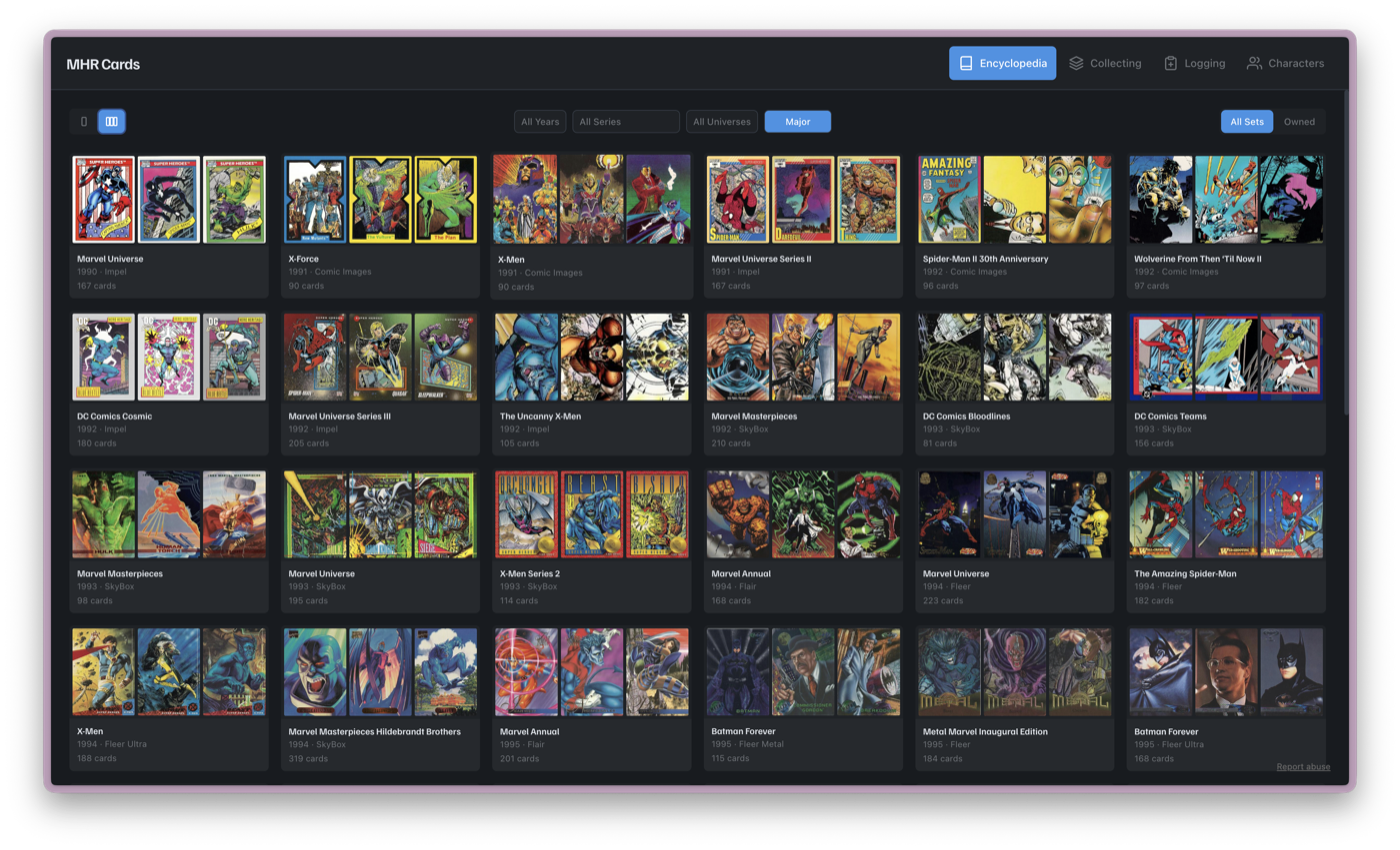 Marvel trading card collection Encyclopedia — gallery view